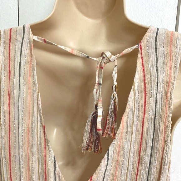 BECCA by REBECCA Coastal Shorts Romper Swim Coverup Striped Shimmery Back Ties - Picture 8 of 16
